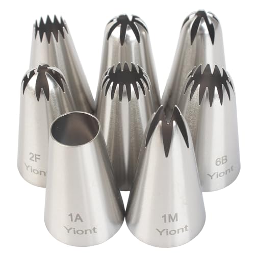 8Pcs Flower Piping Tips Set Stainless Steel Baking Tools Cookies, Cupcakes Rose & Wedding Cake Decorating Icing & Frosting Pastry Nozzles Yiont