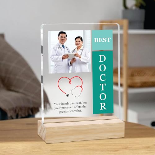 Image of Giftplease Best Doctor Photo Plaque with Wooden Stand | Personalised Gift for Doctors | Thank You Gift for Medical Professionals | Home Office Table Decor |Appreciation Frame for Doctor DCT 01