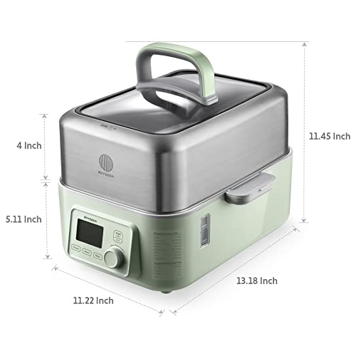 Image of BUYDEEM G563 5-Quart Electric Food Steamer for Cooking, One Touch Vegetable Steamer, Digital Multifunctional Steamer, Quick Steam in 60s, Stainless Steel Steamer Tray & Glass Lid, Cozy Greenish
