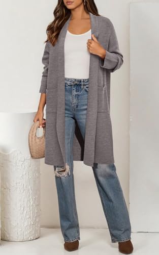 PRETYGARDEN Long Sleeve Lapel Collar Open Front Oversized Sweaters Casual Chunky Long Cardigan Women Fashion Outfits (Grey, X-Large) - image 2
