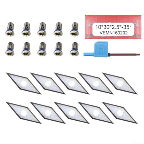 HpLive Plaquitas de carburo de tungsteno 10 x 30 mm con tornillos para torno de madera, herramienta giratoria, cuadrada, cuadrada, biselado de 35°, 10 unidades