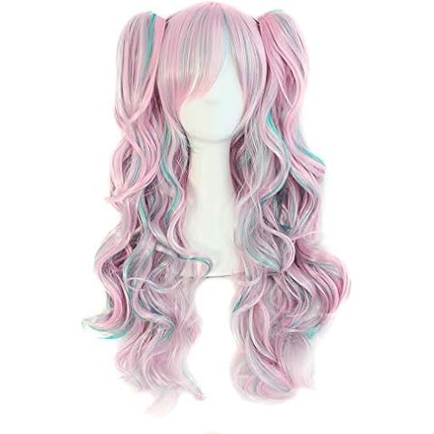 MapofBeauty Multi-colour Long Curly Wig with Ponytails Cover