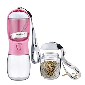 Cibaabo Dog Water Bottle with Food Container, Travel Puppy Water Bowl, Portable Pet Dispenser, Dog Stuff Accessories Items, Puppy Essentials Necessities for Walking and Hiking Girl Dog Gift