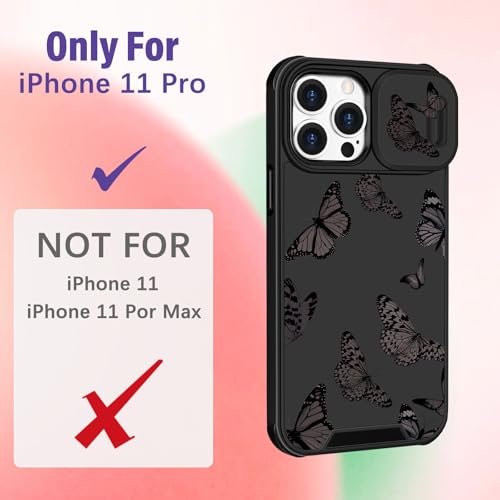 Image of Funermei for iPhone 11 Pro Case - Women Girls Cute Phone Cover Girly Pretty Aesthetic Black Butterfly Unique Design with Camera Cover Funda for Apple for iPhone 11 Pro
