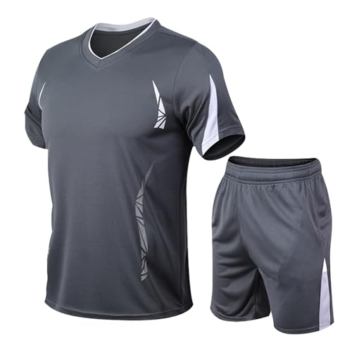 Ensemble homme t-shirt et short de sport gris XXL vêtement de course à pied entraînement été