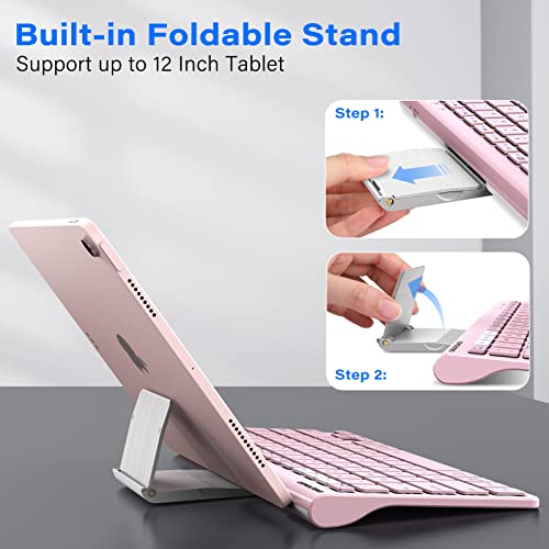 Fintie Gigapower Multi-Device Universal Wireless Bluetooth Keyboard With Foldable Stand For Ipad Samsung Surface Tablet Smartphone Pc Macbook, Ios, Android, Windows Tablets Phones (Pink) #TOP1