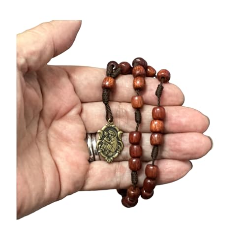 Catholica Shop Saint Anthony Wooden Beads Corded Chaplet Rosary with Antique Gold Medal. Made in Brazil2