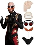 Skicuff 6 Pack Egg Antagonist Costume for Men Bald Cap Goggles Mustache Gloves Hairnet Glue Halloween Robot Villain Cosplay(Red)