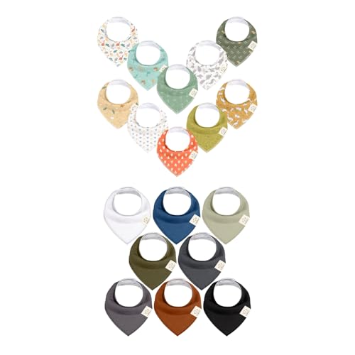 KeaBabies 10-Pack and 8-Pack Baby Bandana Bibs for Boys, Girls - Super Absorbent Triangle Baby Bibs for Drooling and Teething Infant, 100% Cotton Extra Soft for Newborn, Infant 0-36 Months