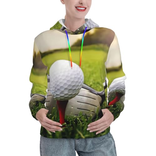 Sweat à capuche graphique imprimé balle de golf avec poche kangourou pour femme