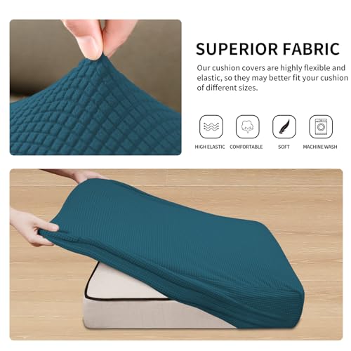 Image of Easy-Going Stretch 4 Pieces Couch Cushion Covers for Sectional Sofa L Shape | 3 Seater + 1 Chaise Lounge Left /Right L Sofa Seat slipcover Anti-Slip Sofa Cover Soft Peacock Blue