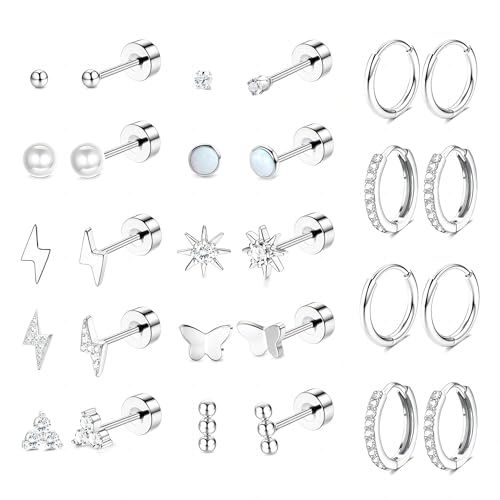 Morfetto 14Pares Pendientes Acero Inoxidable Mujer - Hipoalergenicos Piercing Tragus Helix Cartílago Juego De Aros Con Tachuelas Pequeños Pendiente Dorados Oro