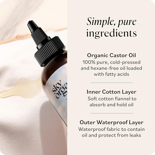 Image of Sky Organics 8 oz Castor Oil w /Wraps | Reusable Organic Castor Oil Pack to Boost Body's Wellness, Encourage Rest & Relaxation | Adjustable Elastic Straps Cotton Durable Easy to Use