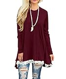 WEKILI Women's Tops Long Sleeve Lace Scoop Neck A-line Tunic Blouse Wine Red M/US 8-10