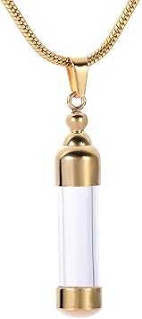 Cremation Jewelry,Container Vial Pendant Urns Necklace Stainless Cylinder Bottle Memorial Glass Cremation Keepsakes-Gold