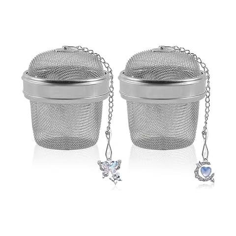 2 Piece Stainless Steel Spice Ball Chain, Ultra Fine Mesh, Tea Ball Deflector for Tea, Butterfly Pendant Tea Diffuser for Bulk Tea Leaves Cover