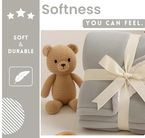 Image of VAS COLLECTIONS Baby Blanket Gift Set | 2-Layer Flannel & Sherpa Wrapping Sheet | Ultra Soft & Cozy | Newborn Boys & Girls | All-Season AC Blanket (130x105 cm, 800 g) (Gift Grey, Baby (800g))