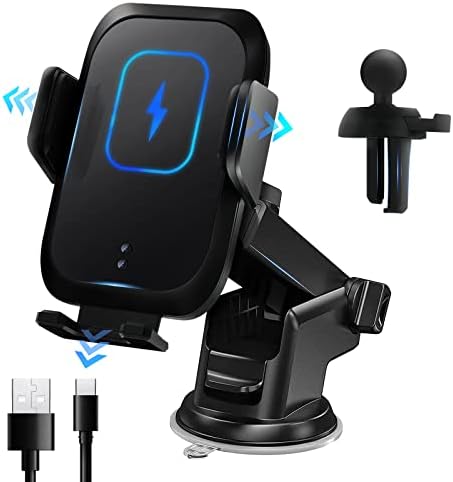 Wireless Car Charger Mount, Amlink Auto Sense 15W Fast Charging Auto Clamping, Car Phone Holder Mount Wireless Charging, Air Vent Dashboard Windshield for iPhone 14 13 12 11 Pro Max, Samsung S23 S22