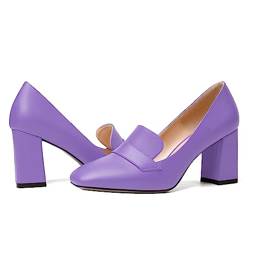 Image of MODENCOCO Womens Sexy Formal Matte Slip On Square Toe Work Block High Heel Loafers Shoes 3.5 Inch