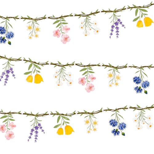 JIAYIQI 2PCS Wildflower Party Decorations 7.9FT Pre-Strung Floral Garlands for Baby Shower Bloom Birthday Tea Party Wedding Reusable & DIY Flower Banner for Garden Theme Grad in Bloom & Mothers Day