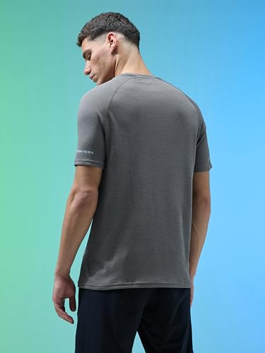 Image of TECHNOSPORT Men's Melange Slim Fit Round Neck T-Shirt Double Cool Raglan Sleeve Slip On Polyester for Gym Running Workout UPF50+ Anti Odour