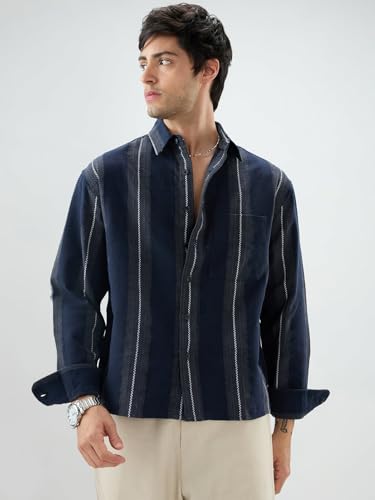 VASTRADO Navy Contrast Panel Boxy Fit Crop Shirt - Image 7