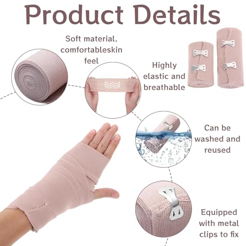 vcsjw Elastischer Verband 6 Rollen, 2 Größen, Metallclips, Elastische Mullbinden, Knie und Handgelenke