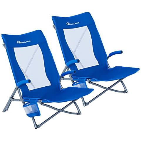 MOON LENCE 2 Pack Low Beach Lawn Lounge Chair, Outdoor Camping Chairs for Adults Folding, Portable, Comfortable with Arm Cushions, Cup Holder & Carry Bag(Blue) Cover