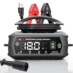 Golf Cart Battery Charger, 36 Volt 18 AMP/48 Volt 13 Amp Large Screen Golf Cart Charger for Club Car Golf Carts with 3 Pin Round Plug, Lithium, LiFePO4, Lead-Acid AGM/Gel/SLA Smart Battery