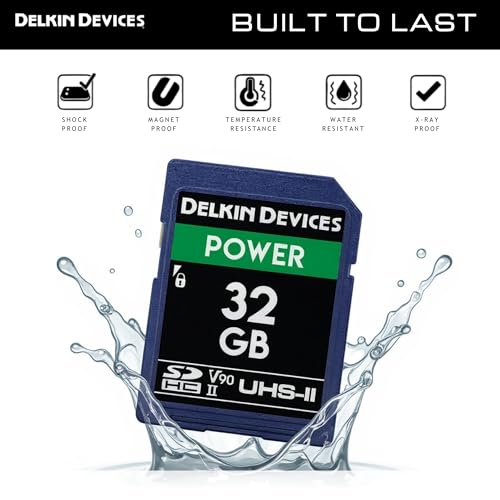 Image of Delkin Devices Power 32GB SDHC UHS-II (U3 /V90) Memory Card - 300MB /s Read, 250MB /s Write | High-Performance Card for 8K, 4K, HDR, 360º Video and Cameras