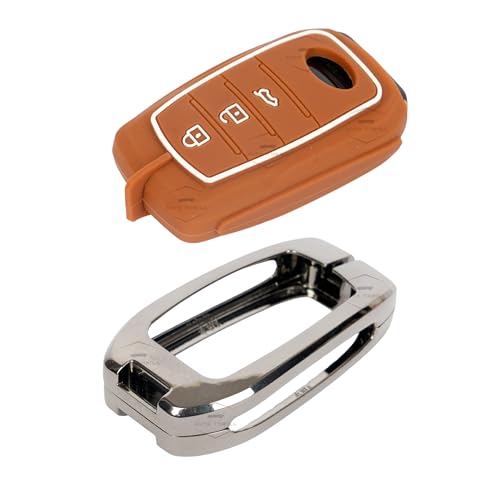 Image of Auto thrill Premium Key Cover Compatible with Toyota Fortuner | Fortuner Legender | Innova Hycross | Invicto 3 Button Smart Key (Chrome, Brown)
