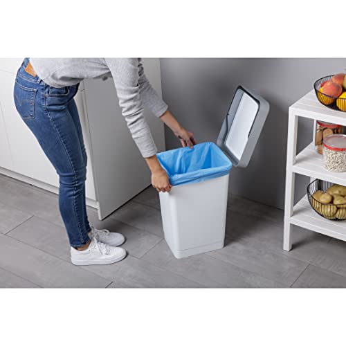 Image of TATAY Smart 25L Rubbish Bin Kitchen with Swing Lid | Compact and Functional | Indoor and Outdoor Use | Fits 30L Bags | BPA-Free Durable Plastic | 26x34x47cm, White
