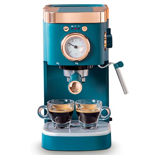 TEmkin Espresso Coffee Machine, Semi Automatic Compact Vintage Espresso Maker with Steam Wand for Latte Espresso and Cappuccino, Gift for Coffee Lovers, Mom, Friend, Family