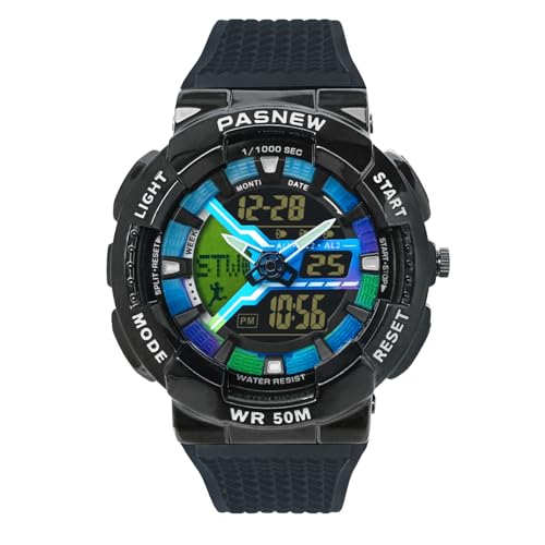 Image of PASNEW Boys' Watches - Dual Display, Large Dial Sport Watch, Black Outdoor Watch for Boys & Teens - Waterproof