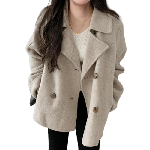 Veste en tweed beige mi-saison manteau chaud chic pour les journées d'automne