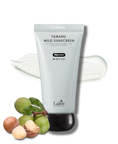 La'dor Tamanu Zinc Oxide Mild Mineral No Whitecast Sunscreen UV Clear Lightweight Daily Moisturizer Lotion with SPF 50+ PA++++ for Sensitive Skin Non Greasy Non Oily Long Lasting Korean Skincare