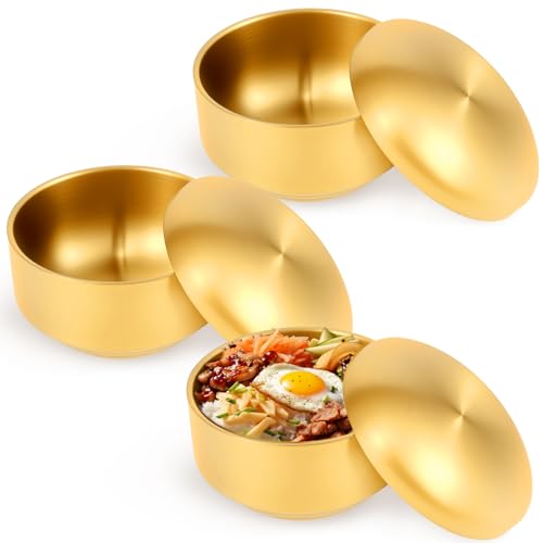 AwObEpl 3 Pcs Double Wall Stainless Steel Bowls with Lids, Insulated Serving Bowls for Rice, Soup, Salad, Dessert, Dishwasher Safe Kitchenware for Picnic, Baby Food, Meal Prep & Camping