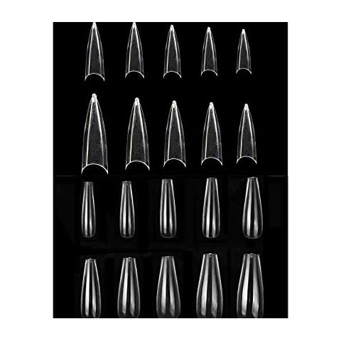 Enkarl Fake Nail Tips 1200 Pcs Coffin Nails 2 Styles 10 Sizes of Artificial False Nails for Nail Salons and Home DIY Nail Art(Transparent) Cover