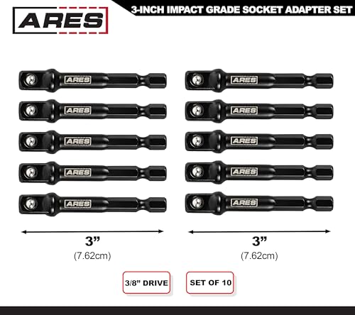 Image of ARES 70387-10-Piece 3 /8-Inch Drive 3-Inch Impact Grade Socket Adapter Set - Turns Impact Drill Drivers into High Speed Socket Drivers