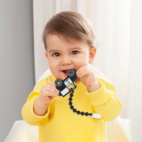 Image of Baby Food Grade Silicone Carrier Vehicle Teether Toy with Pacifier Clip Holder,Teething Toys Gift Set for 3 Months+ Boys and Girls,Freezer Safe,BPA Free. (Police Car)