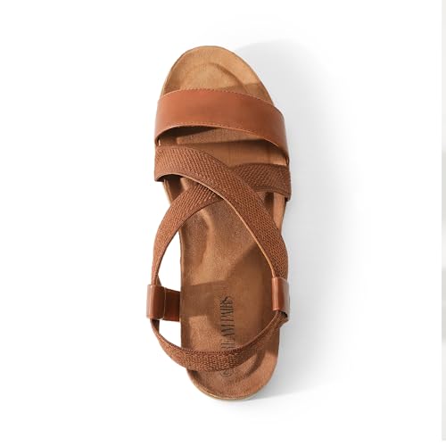 DREAM PAIRS Women's Comfortable Low Wedge Sandals, Open Toe Slip On Strappy Flat Sandals Light-weight Summer Shoes3