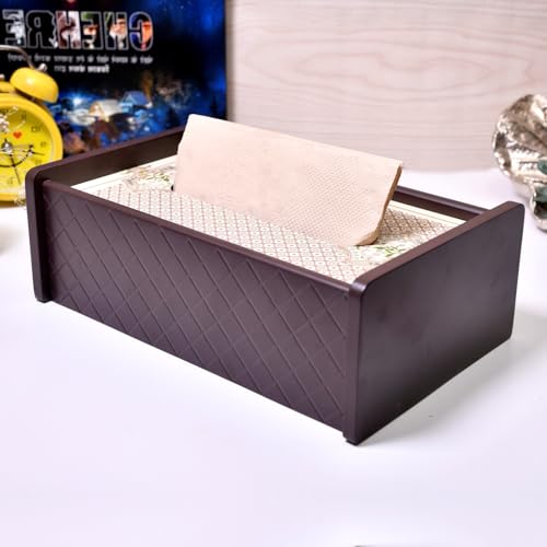 Image of Home Sparkle Tissue Paper Box Holder for Car, Home Decor, Gifting & Office Desk - Rectangular MDF with Elegant Vinyl Print Design - Brown Finish (C7V8)