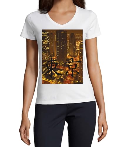T-shirt Tokyo Urban Art coton blanc femme col V : fini les hauts transparents