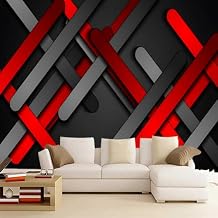 Cool Geometry Wallpapers Wall Stickers, Classic Red and Black 3D Print Peel and Stick Self-Adhesive Home Wall Decal for Boys Girls Bedroom Office Living Room Poster,48" W x36 H
