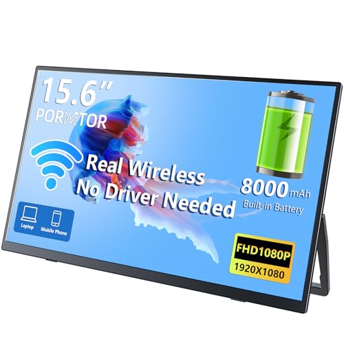 Pornitor Wireless Portable Monitor with Battery, Wireless Monitor for Laptop-15.6' 1080P FHD Travel Monitor for Laptop, Support AirPlay Miracast for...