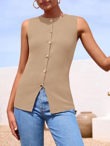 Image of PRETTYGARDEN Women's Sweater Vest Button Down Summer Tank Tops 2026 Sleeveless Knit Vests Fashion Business Casual Outfits