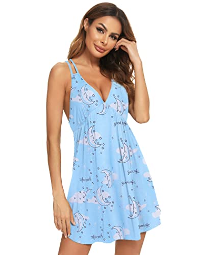 Roojaa Womens Sexy Chemise Sleeveless Nightgown Loose Slip Sleepshirt V Neck Nightie #TOP4