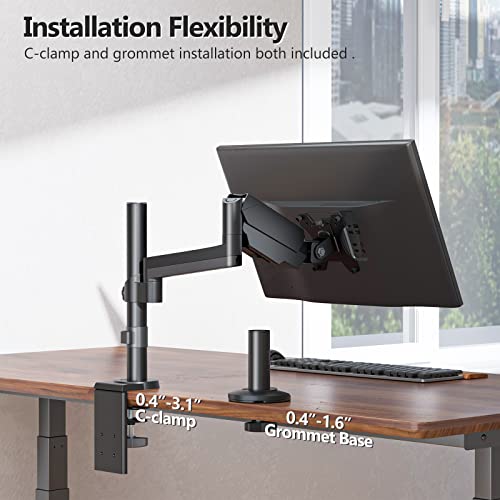 Wali Single Monitor Mount, Computer Monitor Stand For Desk Fits 13-32 Inch, Single Monitor Arm Desk Mount Hold Up To 17.6Lbs,Gas Spring Arm Full Adjustable Monitor Stand With Clamp(Gsdm001),Black #TOP6