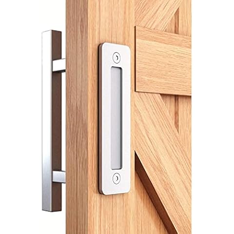 12" Sliding Barn Door Handle with Pull Flush Set,Stainless Steel Brushed Finish Square Handle Cover