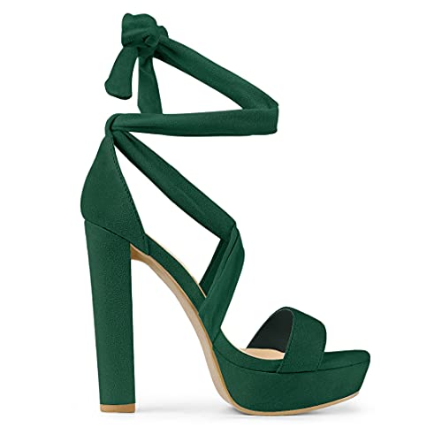 Allegra K Allegra K Women's Lace Up Platform Emerald Green Block Heels Sandals - 9.5 m US